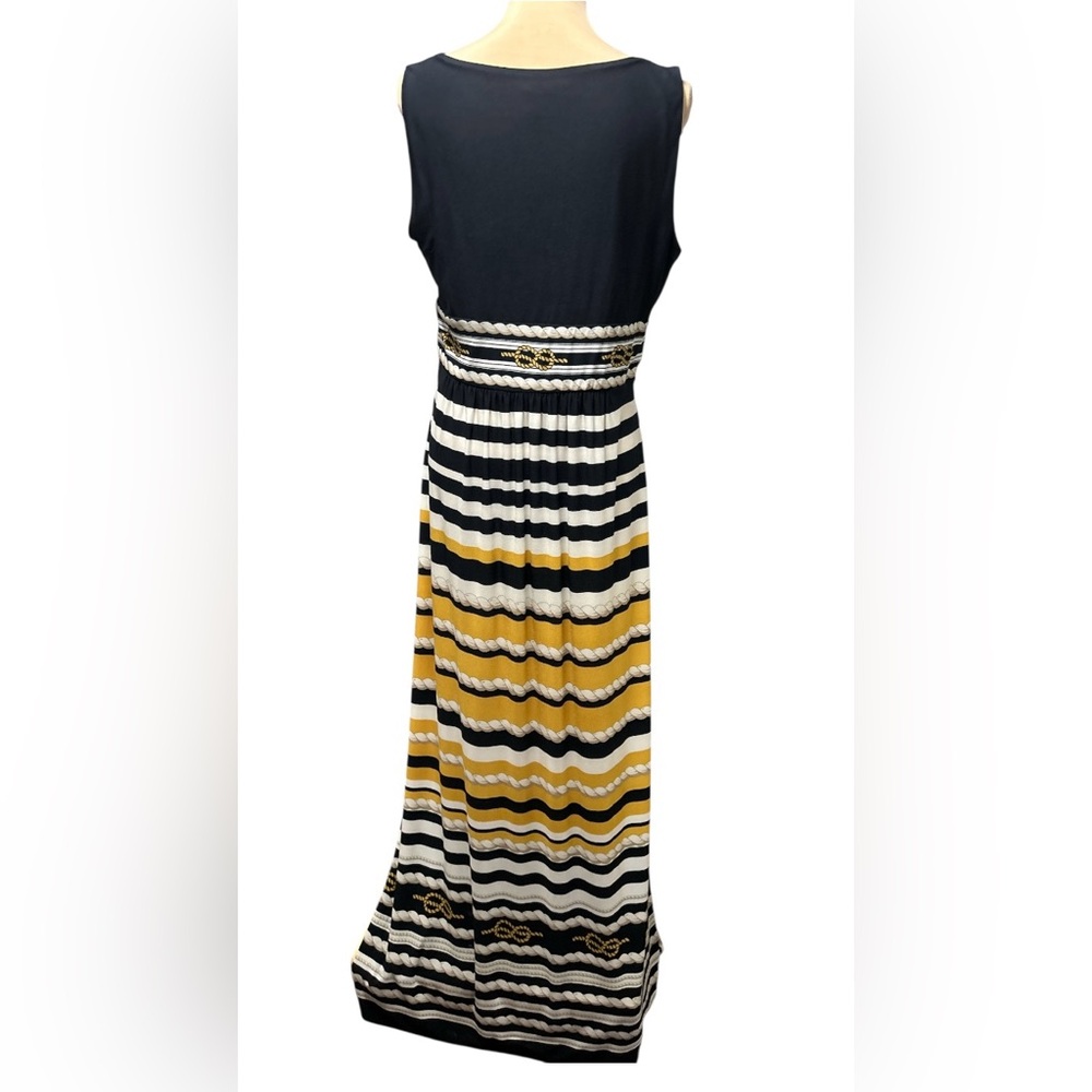 Boston Proper Nautical Rope Stripe Maxi Dress Navy Yellow White Sleeveless Sz 16 - Picture 5 of 14